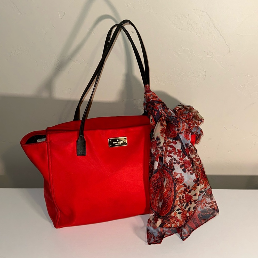 Kate Spade Red Nylon Tote Purse GUC